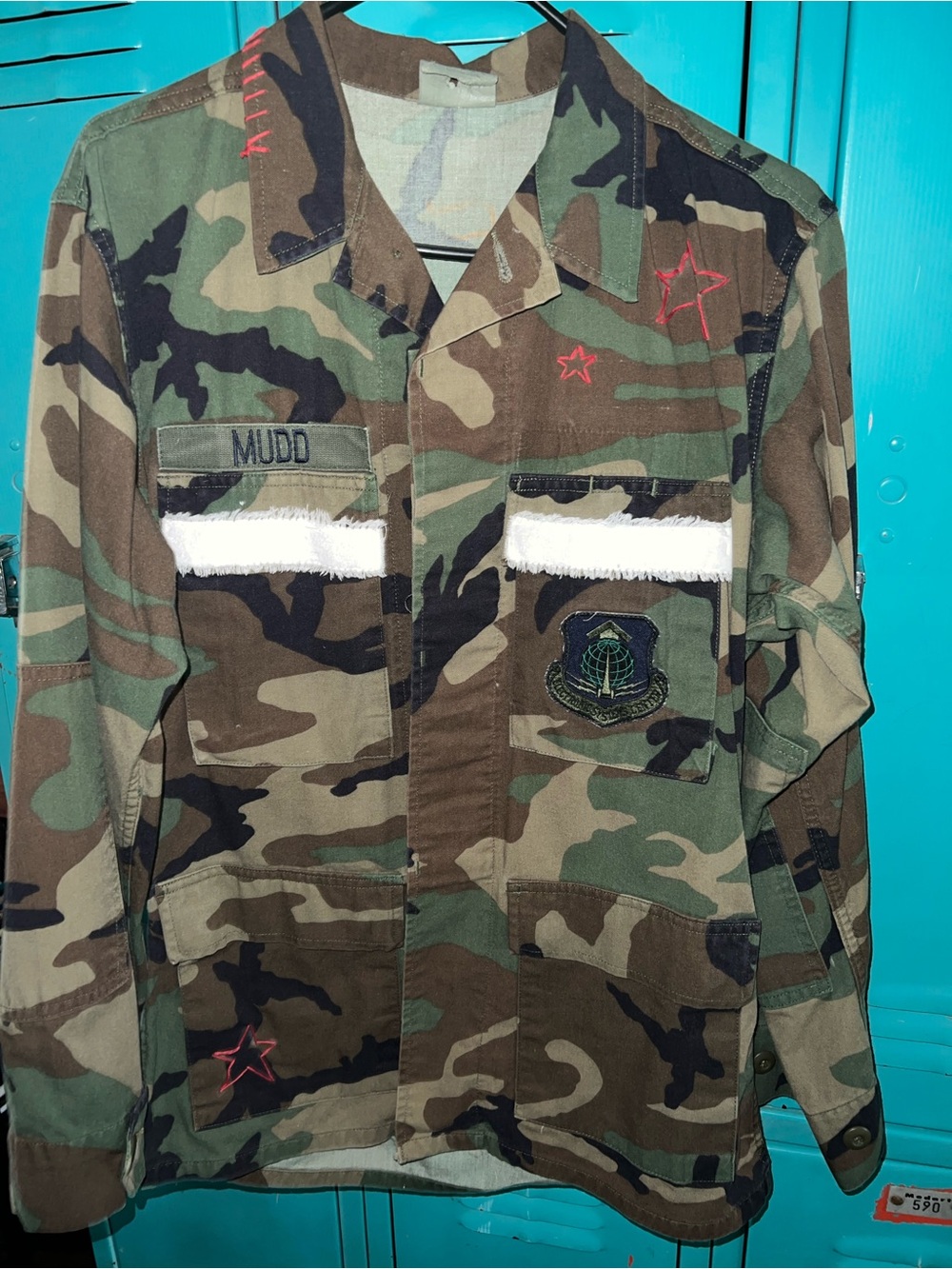 Repurposed Camo Military Patch Utility Jacket